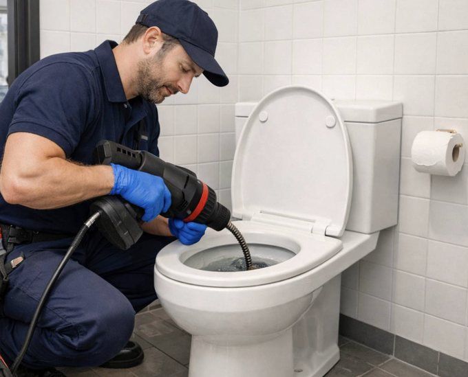 Technicien Services Habitat débouchant des toilettes à Chartres